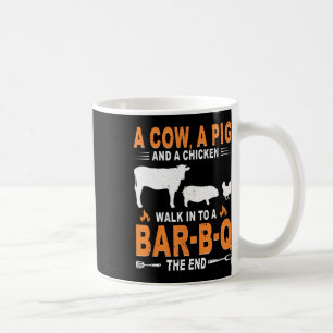 Een koe, een varken en een kip lopen een R B Q bin Koffiemok