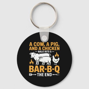 Een koe, een varken en een kip lopen een R B Q bin Sleutelhanger