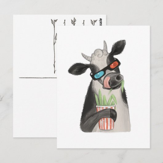 Een koe in 3D glazen. Briefkaart (Voorkant / Achterkant)
