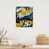 Een Koe in de Sterrennacht Poster (Keuken)