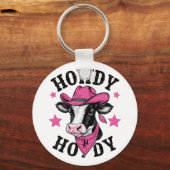 Een koe met een levendige roze cowboy sleutelhanger (Voorkant)