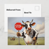 Een koe met een stopteken briefkaart (Voorkant / Achterkant)