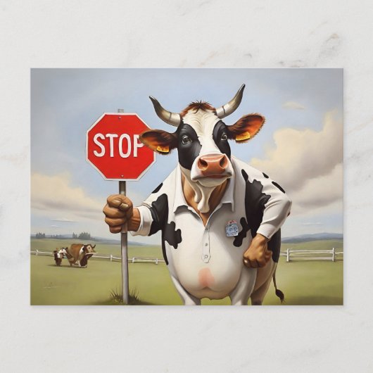 Een koe met een stopteken briefkaart (Voorkant)