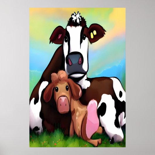 Een koe moeder en kind | AI Art Poster (Voorkant)