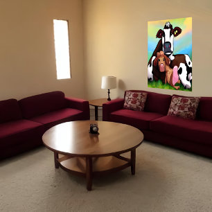 Een koe moeder en kind   AI Art Poster