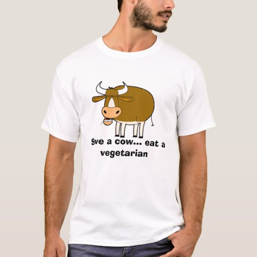Een koe redden... eet een vegetariër t-shirt (Voorkant)