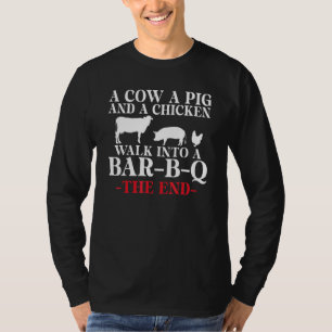Een Koe van een varken en een kip lopen in een sta T-shirt