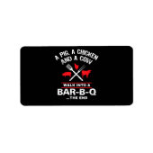 Een Koe van varkenskuikens loopt in een bar Funny  Etiket (Voorkant)