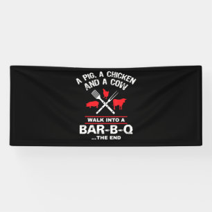 Een Koe van varkenskuikens loopt in een bar Funny  Spandoek