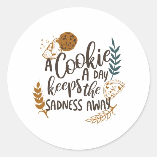 Een koekje per dag houdt de verdriet weg wit ronde sticker (Voorkant)