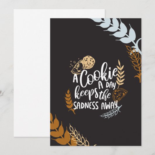 Een koekje per dag houdt het verdriet weg zwart feestdagenkaart (Voorkant / Achterkant)