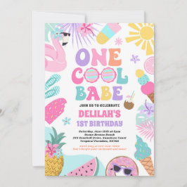 Één Koel Babe Tropische Zomer 1e Verjaardagsfeestj Kaart