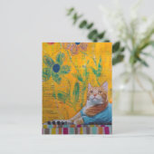 Een koele gemberkat mixed media collage briefkaart (Staand voorkant)