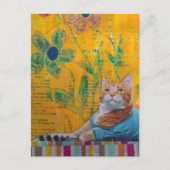 Een koele gemberkat mixed media collage briefkaart (Voorkant)