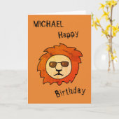 Een koele leeuw met zonnebril Naam Kaart (Gele Bloem)