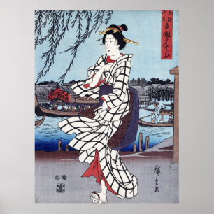 Een koele zomernamiddag bij de brug, Utagawa Hiros Poster