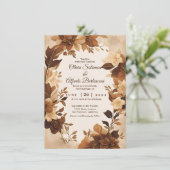 Een Koffie- en Cream-herfst-Floral-thema bruiloft Kaart (Staand voorkant)