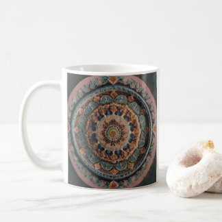 Een koffie mok met een esthetisch mandala ontwerp