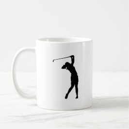 Een koffiemok met een golf-silhouet ontwerp, een c