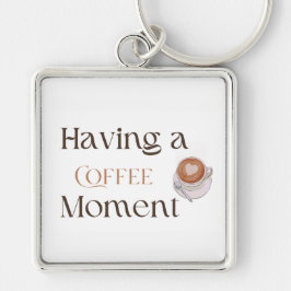 Een koffiemomentje hebbend, knus koffieliefhebber sleutelhanger