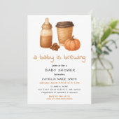 Een koffiepompoen herfst Autumn Brewing baby showe Kaart (Staand voorkant)