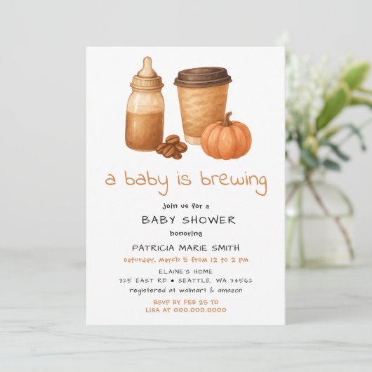 Een koffiepompoen herfst Autumn Brewing baby showe Kaart (Staand voorkant)