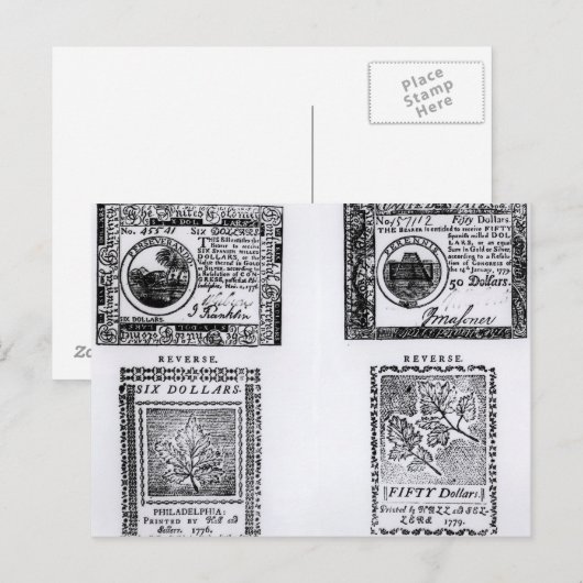 Een koloniale biljet van zes dollar briefkaart (Voorkant / Achterkant)