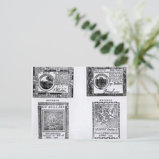 Een koloniale biljet van zes dollar briefkaart (Staand voorkant)