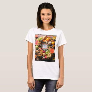 een kom met eten waar zam op staat t-shirt