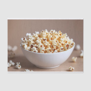 Een kom popcorn met wat verspreid tissuepapier