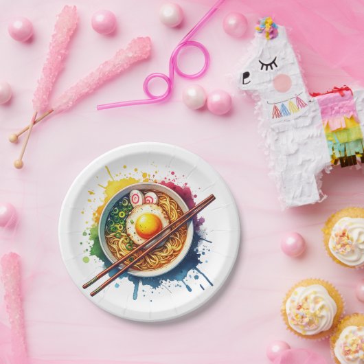 Een kom van Ramen noedels en eetstokjes Papieren Bordje (Feest)