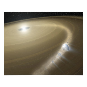 Een komeet die om een dode ster heen wordt gescheu foto afdruk