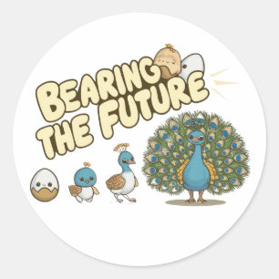 Een komische pauw evolutiereeks ronde sticker
