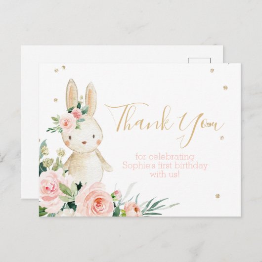 Een konijn draait een eerste verjaardag Dank u Briefkaart (Voorkant / Achterkant)