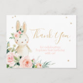 Een konijn draait een eerste verjaardag Dank u Briefkaart (Voorkant)