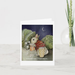 Een konijn geniet van een snack kaart