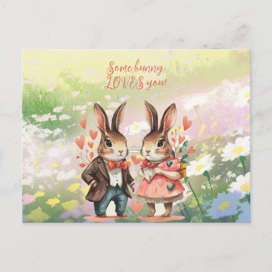 Een konijn houdt van je, meneer en mevrouw. briefkaart (Voorkant)