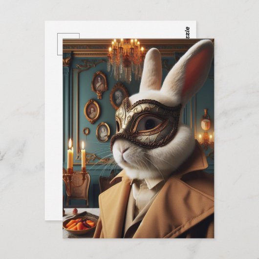 Een konijn in een masker briefkaart (Voorkant / Achterkant)