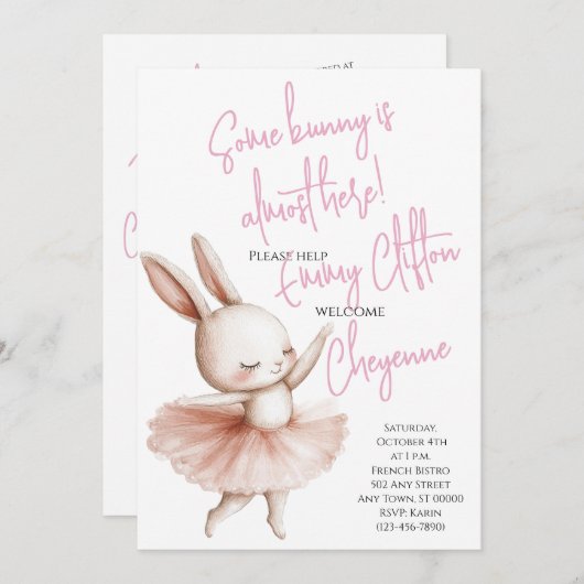 Een konijn is bijna hier Ballerina Baby shower Kaart (Voorkant / Achterkant)