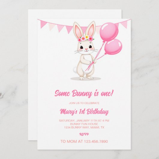 Een konijn is een uitnodiging, een konijn draait z feestdagenkaart (Voorkant / Achterkant)