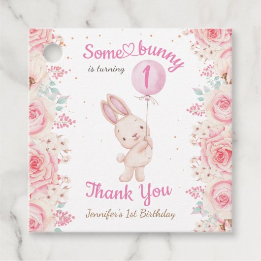 Een konijn is er één! Meisje Roze 1e verjaardag Bedankjes Labels (Voorkant)
