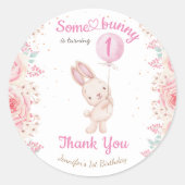 Een konijn is er één! Meisje Roze 1e verjaardag Ronde Sticker (Voorkant)