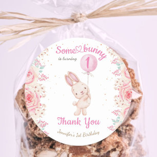 Een konijn is er één! Meisje Roze 1e verjaardag Ronde Sticker