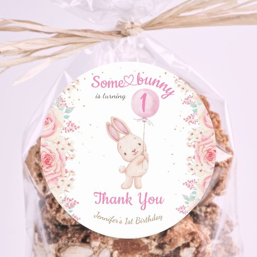 Een konijn is er één! Meisje Roze 1e verjaardag Ronde Sticker
