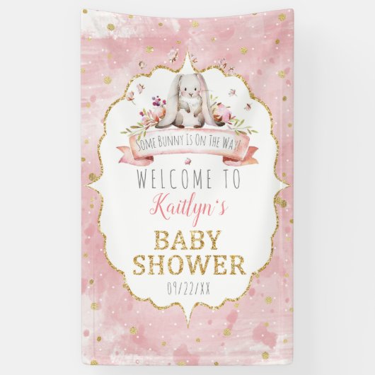 Een konijn is onderweg! Baby shower Welkom Spandoek (Verticaal)