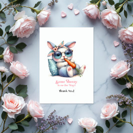 Een konijn is onderweg naar het Baby shower Bedankkaart