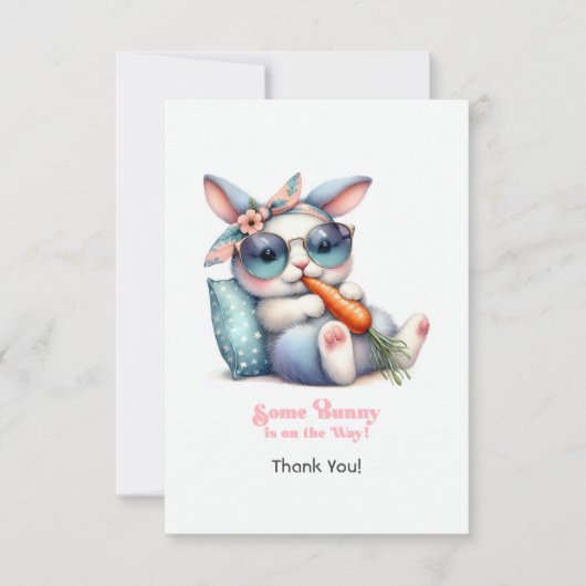 Een konijn is onderweg naar het Baby shower Bedankkaart (Voorkant)