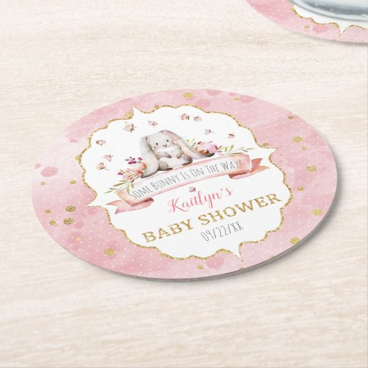 Een konijn is onderweg! paasweekend Baby shower Ronde Kartonnen Onderzetter (Gebogen)