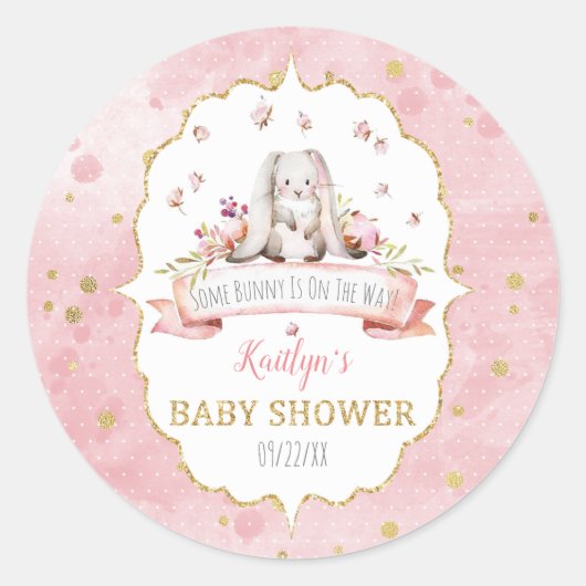 Een konijn is onderweg! paasweekend Baby shower Ronde Sticker (Voorkant)