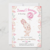 Een konijn is twee! 2e verjaardag meisje roze ball kaart (Voorkant)
